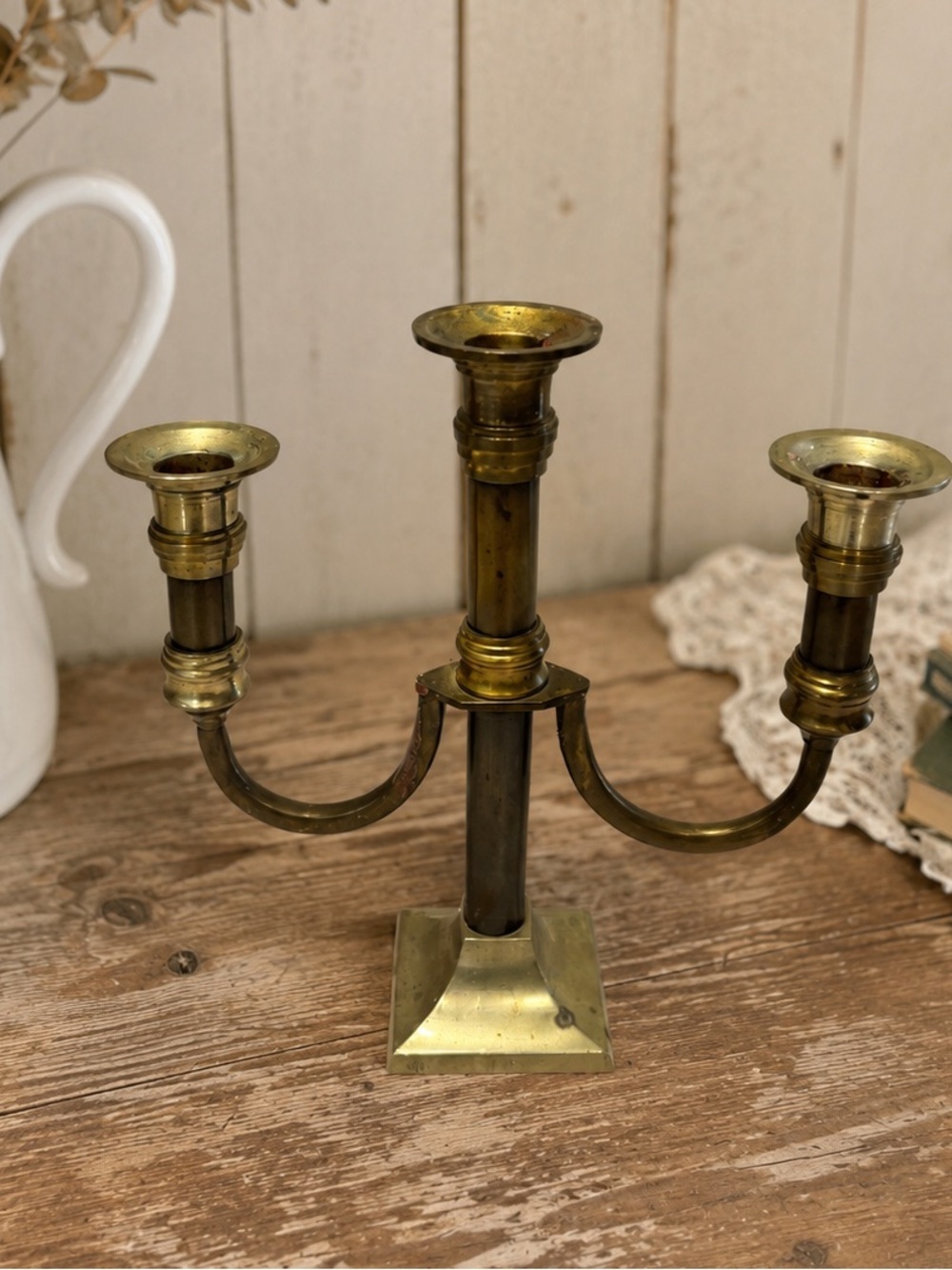 BRASS 3-Arm Candelabra Candle Holder
